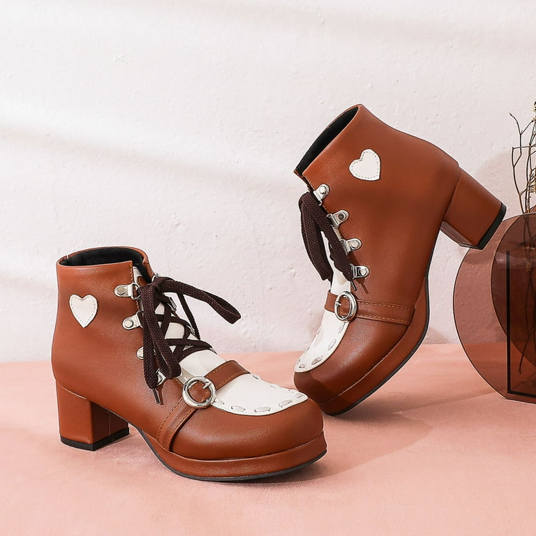 Teacher Appreciation Gifts POROPL Women s Booties And Ankle Boots Winter Bandage Ankle Strap Cosplay Bottom High Heel Square Heels Round Toe Booties
