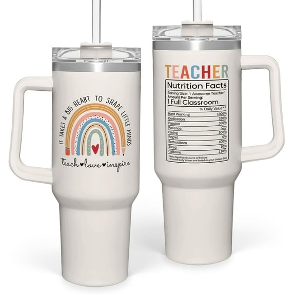 Teacher Appreciation Gifts It Takes a Big Heart to Shape Little Minds Tumbler with Handle 40oz Stainless Steel Coffee Cup - Thank You Gifts from Students for Teacher''s Day Graduation Gifts