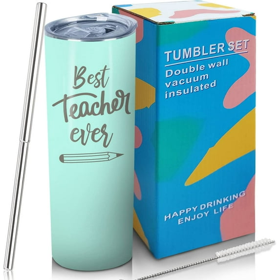 Teacher Appreciation Gifts Teacher Birthday Gifts 20oz Best Teacher Ever travel Tumbler Gifts For Teacher Women From Student Graduation Presents Teacher Cup Gifts with Lid Straw