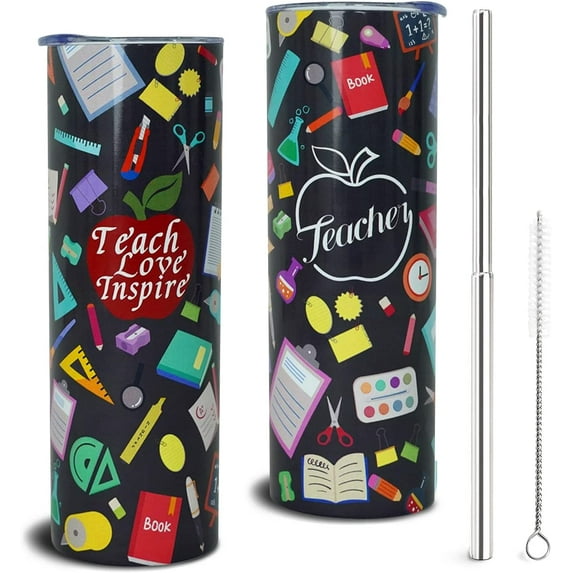 Teacher Appreciation Gifts- Teacher Gifts for Women, Men -Teachers Cup, Mug, Skinny Tumbler- Thermal Insulated Tumblers 20 Oz - Teacher Stuff, Accessories- End of Year Teacher Gift- Apple Pattern
