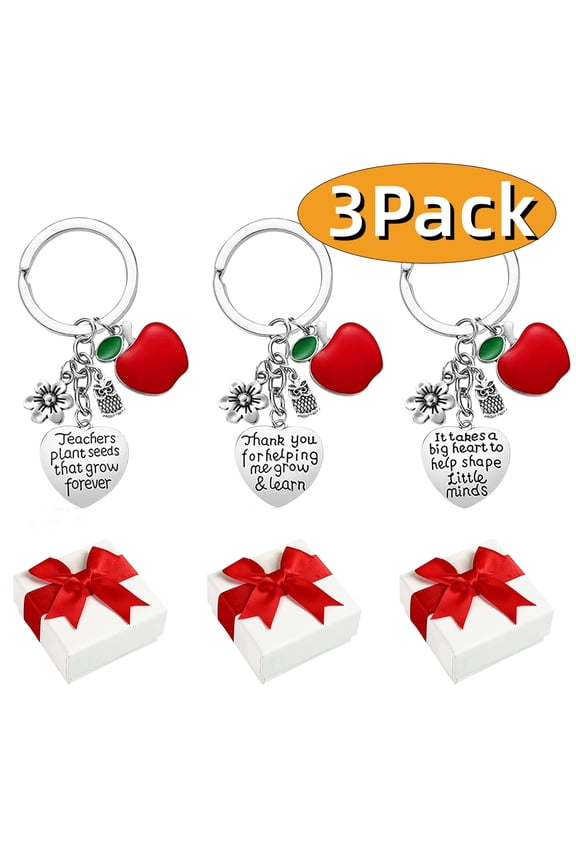 Teacher Appreciation Gifts Teacher Keychains for Women Christmas Valentine's Day Thank You Gift Keyring with gift boxes 3PCS Design 1