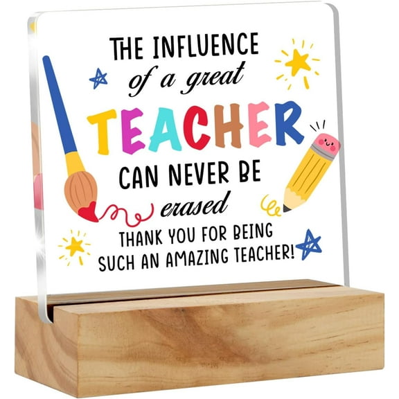 Teacher Appreciation Gifts Thank You Teachers Desk Decor Best Teacher Acrylic Desk Plaque Sign with Wood Stand Home Office Desk Sign Keepsake