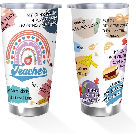 Teacher Appreciation Gifts Tumblers, 20 Oz Stainless Steel Teacher Insulated Tumbler Travel Coffee Mug, Thank You Teacher Tumbler Gifts for Women/Men from Students