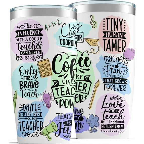 Teacher Appreciation Gifts for Women - 20 Oz Insulated Tumbler, Mug, and Cup, Graduation Gifts from Students, Birthday Gifts for Teacher(Coffee gives me teacher power)