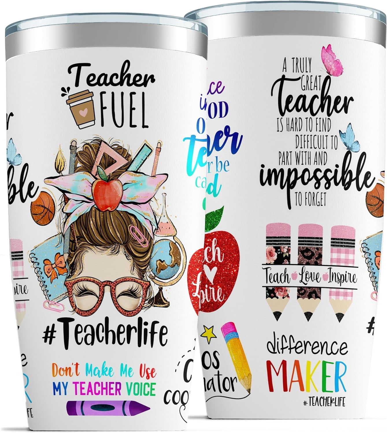 Teacher Appreciation Gifts for Women - 20 Oz Insulated Tumbler, Mug, and Cup, Graduation Gifts from Students, Birthday Gifts for Teacher(Don''t make me use my teacher voice)
