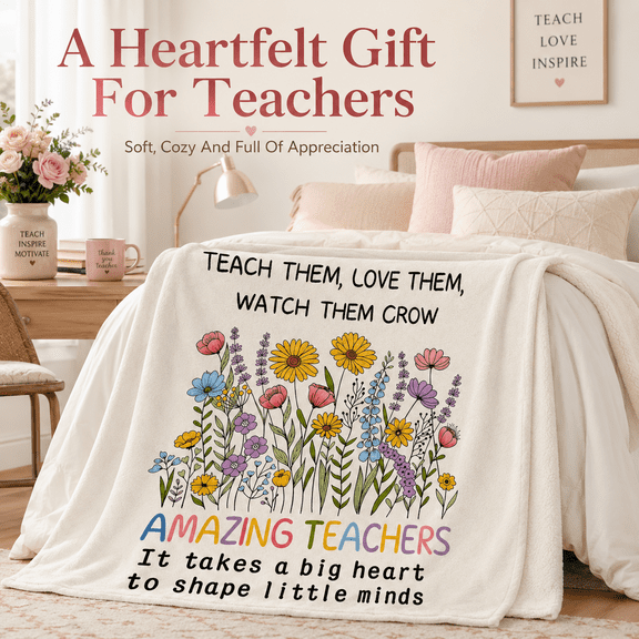 Teacher Appreciation Gifts for Women, End of Year Thank You Retirement Graduation Birthday Gifts from Student, Teachers Blanket with Flower for Travel Couch Bed Camping Napping, 60''X 50''