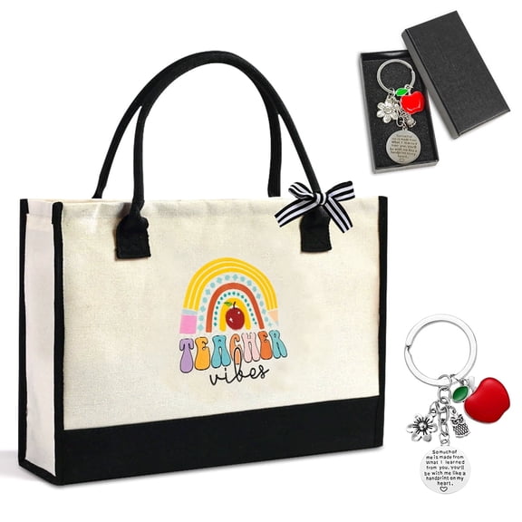 Teacher Appreciation Gifts for Women Teacher Gift Canvas Tote Bag with Keychain Christmas graduation Gifts for Teachers Thank You Teacher Gift Design 1