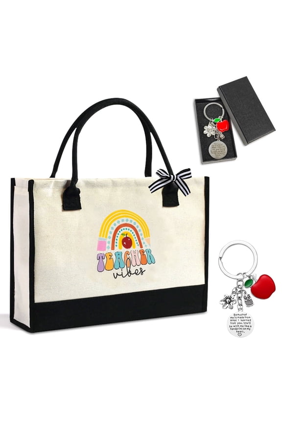 Teacher Appreciation Gifts for Women Teacher Gift Canvas Tote Bag with Keychain Christmas graduation Gifts for Teachers Thank You Teacher Gift Design 1