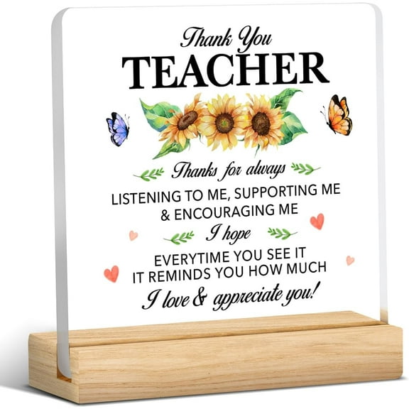 Teacher Appreciation Gifts for Women Thank You Teacher Clear Desk Decorative Sign Acrylic Plaque With Wooden Stand 4x4 Inch Teacher Birthday Farewell Retirement Sign Home Office Desk Decor