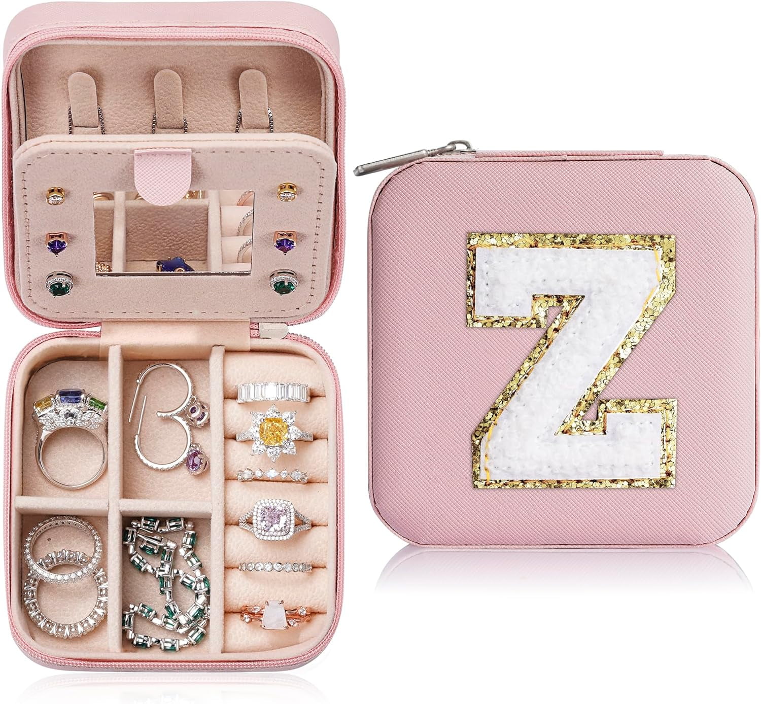Teacher Appreciation Gifts For Women, Travel Jewelry Case For Women Teacher Gifts | Travel Gifts For Teacher | Travel Essentials Small Jewelry Box | Jewelry Travel Organizer - Letter Z, Pink[Z1]