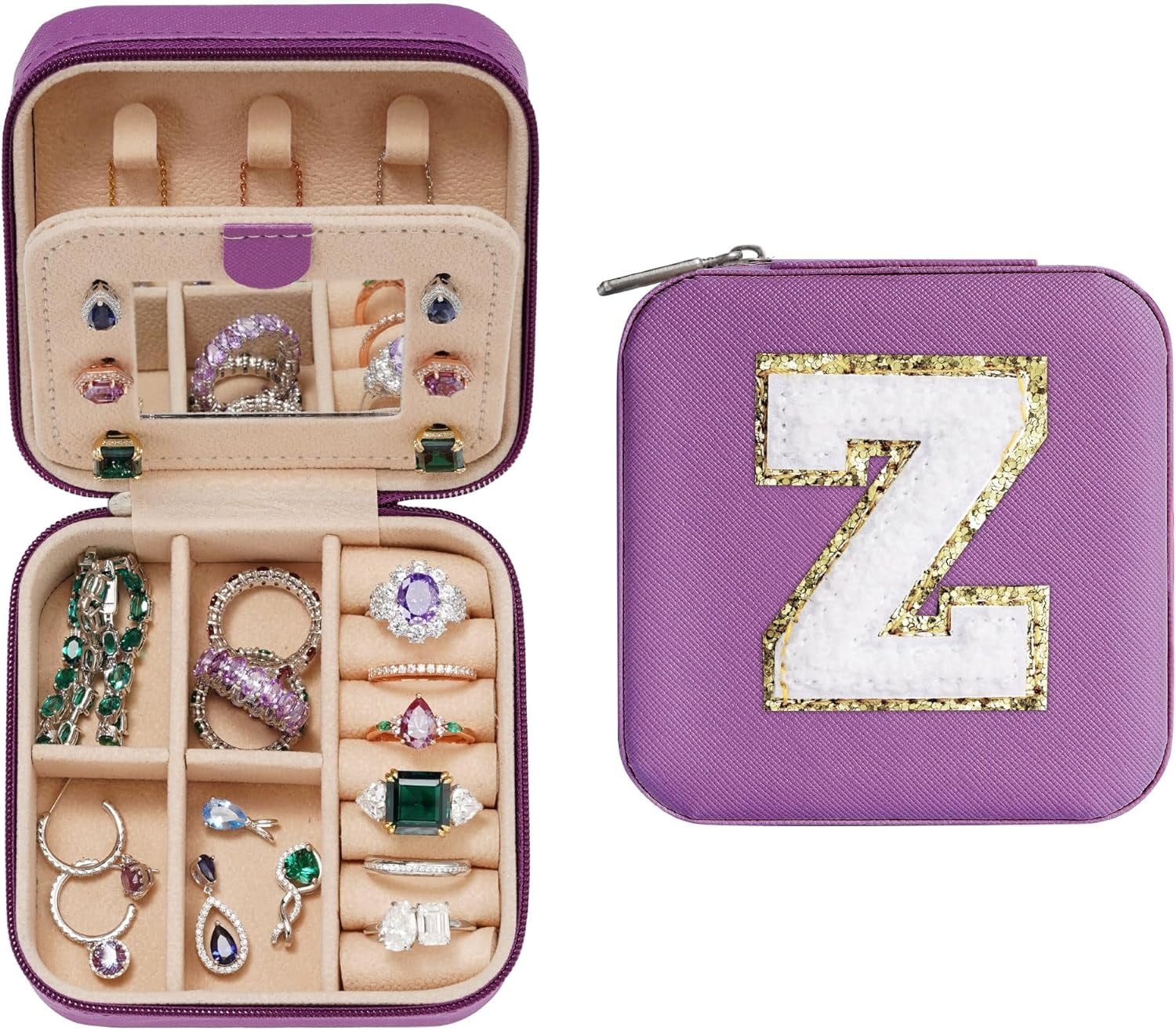 Teacher Appreciation Gifts For Women, Travel Jewelry Case For Women Teacher Gifts | Travel Gifts For Teacher | Travel Essentials Small Jewelry Box | Jewelry Travel Organizer - Letter Z, Purp[Z1]