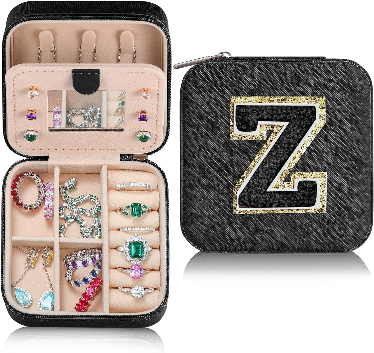 Teacher Appreciation Gifts For Women, Travel Jewelry Case For Women Teacher Gifts | Travel Gifts For Teacher | Travel Essentials Small Jewelry Box | Jewelry Travel Organizer - Letter Z, Blac[Z1]