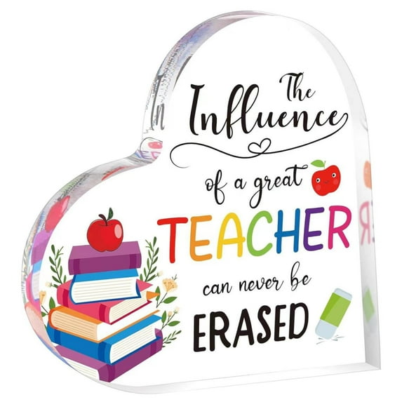 Teacher Appreciation Heart Shaped Acrylic Plaque, Unique Teacher Gifts for Women & Men, Thank You Teacher Paperweight, 4x4" - Perfect Gift for Teacher's Day, Birthdays & Holidays, B