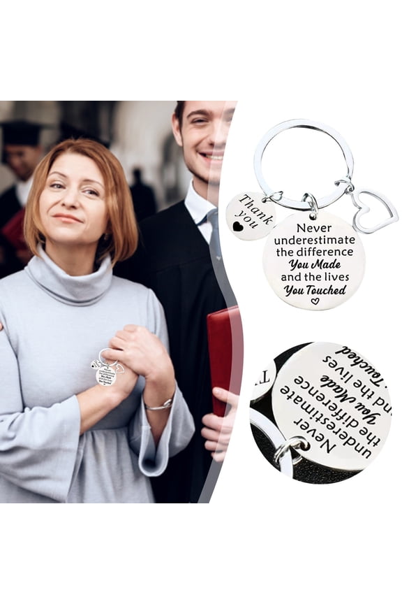 Teacher Appreciation Keychain Stainless Steel Heart Shape Thank You Gift for Educators