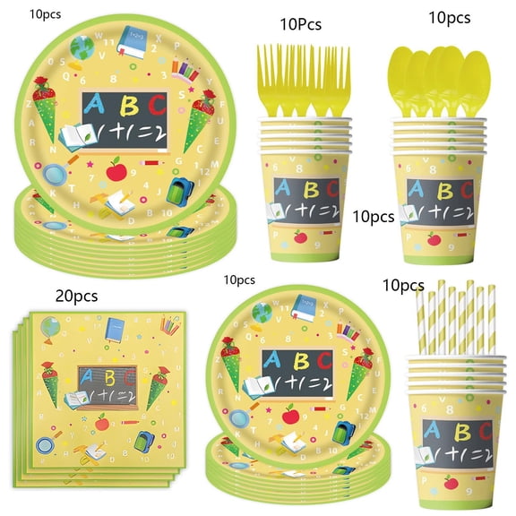 Teacher Appreciation Party Supplies, Party Disposable Meal Kit,Best Teacher Ever Dinnerware Table Decorations for Graduation Day Yellow