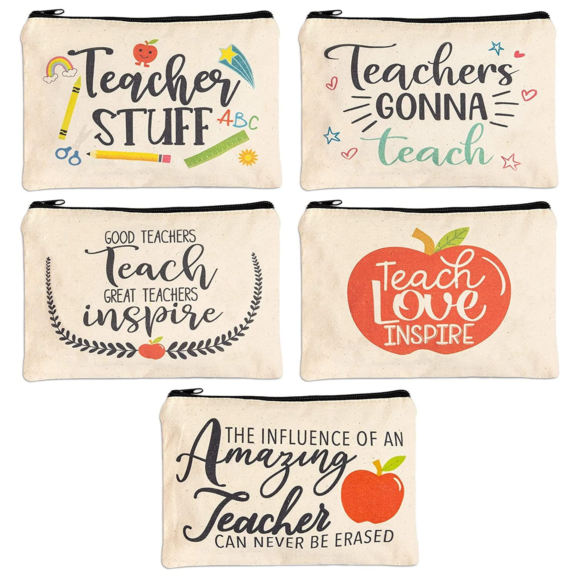 12 Pieces Teacher Cosmetic Bag Canvas Makeup Bags Teacher Pencil