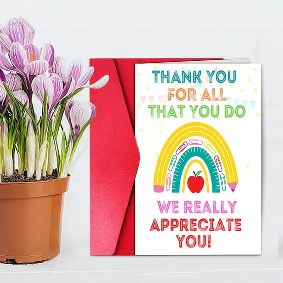 Teacher Appreciation Thank You Cards Bulk Blank Foldable Greeting Cards with Envelopes for Teachers' Day and Appreciation Events 5.31x8.07x0.39 Inches