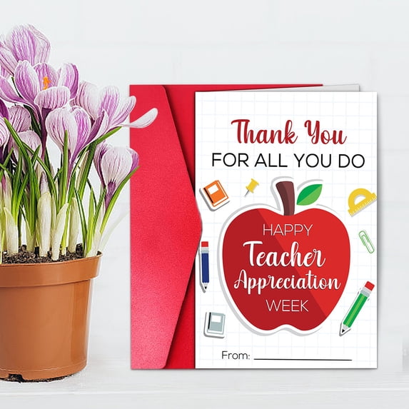 Teacher Appreciation Thank You Cards with Envelopes, Bulk Blank Greeting Cards for Teachers, Teacher's Day Gift Cards, End of Year Teacher Gifts, 8x5.3 Inch