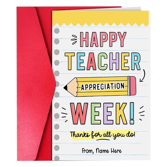 Teacher Appreciation Thank You Greeting Card With Envelope For Classroom Gift From Student Expressing Gratitude (Hot Pink)