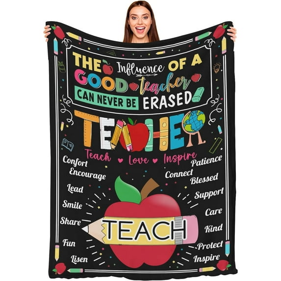Teacher Appreciation Throw Blanket Gift for Men Women, Teacher‘s Day Retirement Graduation Birthday Thanksgiving Idea, Soft Warm Flannel Fleece Blankets Bedroom Bedding 60x80