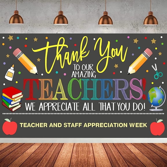 Teacher Appreciation Week Backdrop Banner School Classroom Decorations, Thank You Teachers School Classroom Office Banner Background Decoration