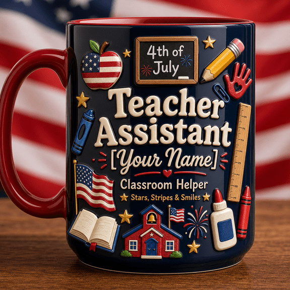 Teacher Assistant 3D Effect Mug Personalized 4th of July Classroom Helper Gift