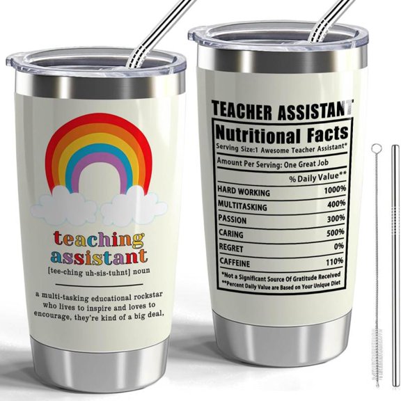 Teacher Assistant Gift Teacher's Assistant Nutritional Facts Gift for Teachers Appreciation Gift Teaching Assistant Definition 20oz Stainless Steel Tumbler