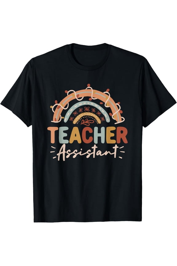 Teacher Assistant Rainbow Back To School Student Teachers T-ShirtMen and women, White Black T-shirt, size: Extra large S-4XL