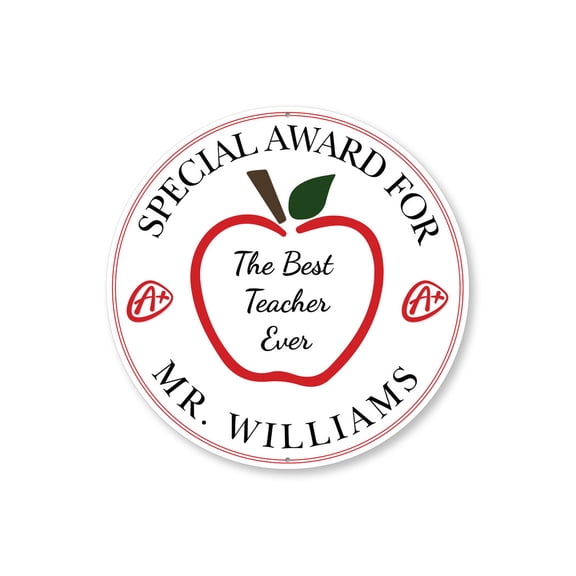 Teacher Award Aluminum Metal Decor Sign - 12" Round