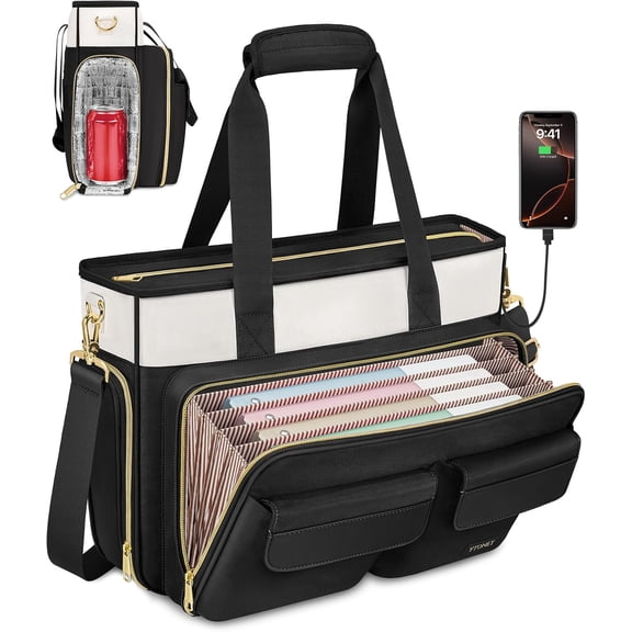 Teacher Bag for Women, 15.6 Inch Teacher Tote Bag with Laptop Protective & Accordion File Pockets, Laptop Tote Work Bags Nurse Bags Professional Briefcase for Office, Business, College,