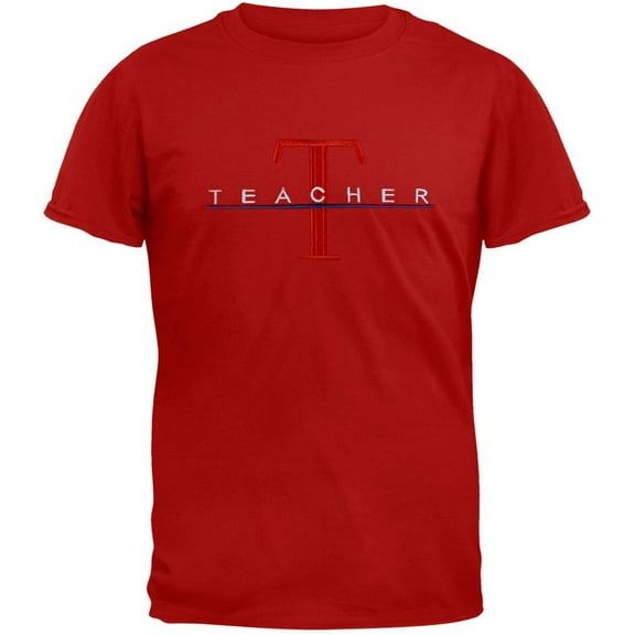 Teacher Big T Logo Embroidery Red Adult T-Shirt - Small