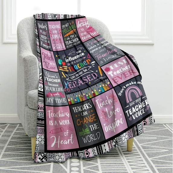 Teacher Blanket Inspiring Positive Quotes Gifts for Birthday Christmas Halloween Women Girls Lady Mom Wife Home Bedroom Decor Teachers Day Mother''s Day Plush Throw 50"x60"