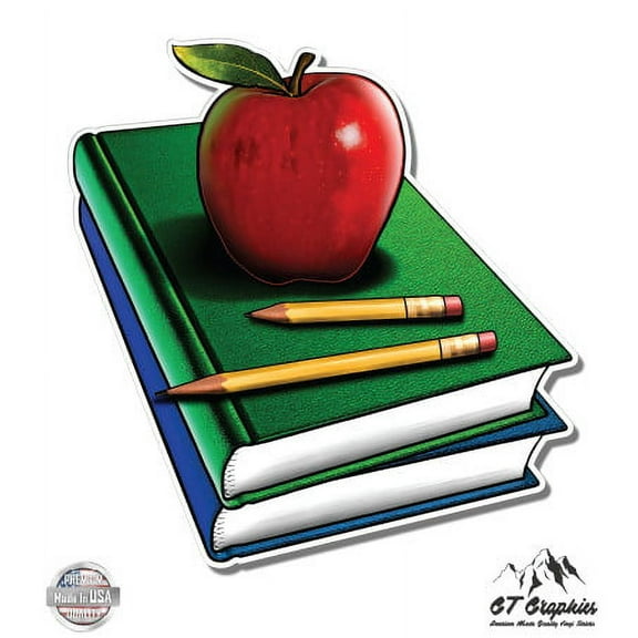 Teacher Books Apple - 5" Vinyl Sticker - For Car Laptop I-Pad - Waterproof Decal