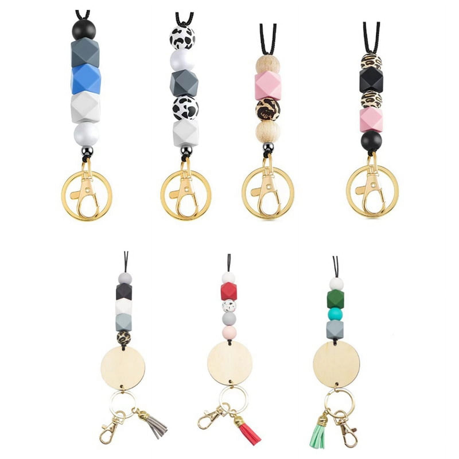 Cute Beaded Teacher Lanyards With Retractable Badge Reel - Breakaway Lanyard With 6 Clear ID Holders For Women