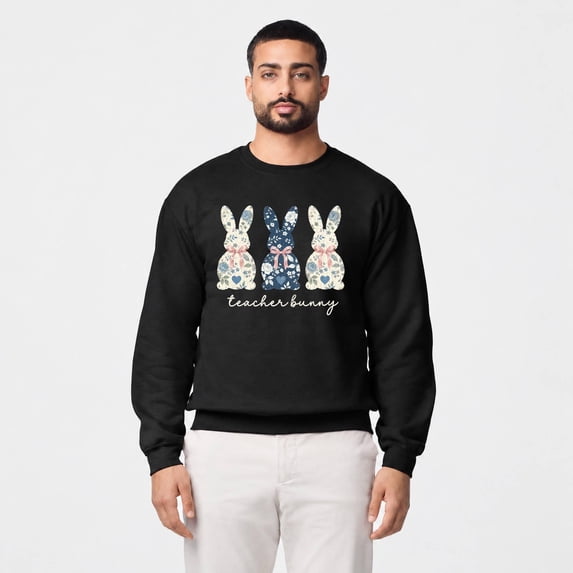 Teacher Bunny Floral Rabbit Trio Crewneck Sweatshirt, Unisex - Walmart.com