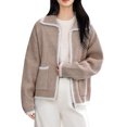 thumbnail image 1 of Teacher Cardigan Womens Zipper Front Collared Fuzzy Sweater with Pockets Long Sleeve Cute Cardigans Preppy Clothes Coffee, Free Size, 1 of 4