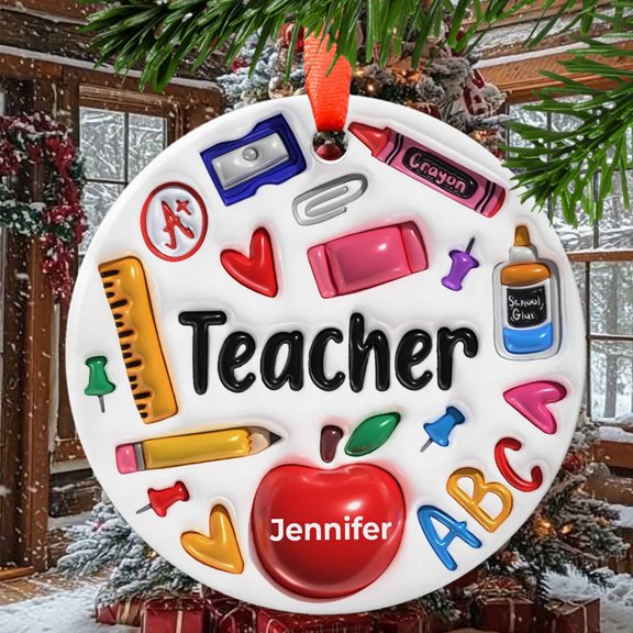 Teacher Christmas Ornament, Ceramic, Acrylic, Gift for Mom, Romantic Valentine Decoration, Holiday Festival, 2025 Edition, Holiday Tree Decoration, Seasonal Home Décor