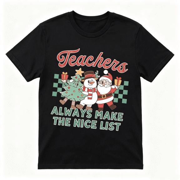 Teacher Christmas Shirt Christmas Teacher Shirt Retro Santa Teacher Tshirt Crew Neck Short Sleeve Casual Tshirts