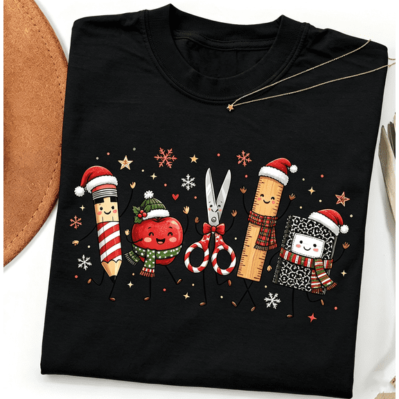 Teacher Christmas Shirt, Christmas Teacher Tee, School Supplies Teacher Shirt,Crew Neck Short Sleeve Casual Tshirts For Women