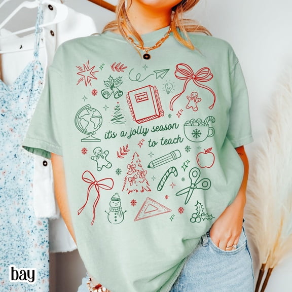 Teacher Christmas Shirt Preschool Teach Tshirt Kindergarten 1st Grade Holiday Season Tee Festive Xmas Tee T-shirt Gift