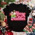 thumbnail image 1 of Teacher Christmas Tee T Shirt Graphic Tops Merry Holiday Lights Design Breathable Short Sleeve Round Neck Black S-5XL, 1 of 5