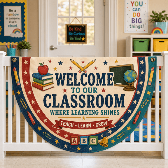 Teacher Classroom Door Banner Labor Day Semi Circle Welcome Classroom Sign