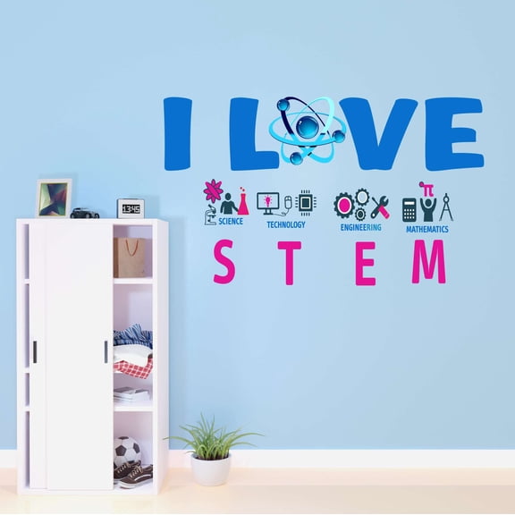 Teacher Classroom I Love Stem Science Technology Engineering Math Lab Study Experiments Atoms Microscope Scienctist Algebra Geometry Holiday Decorating Wall Decal Sticker - Size: 40 In X 24 In