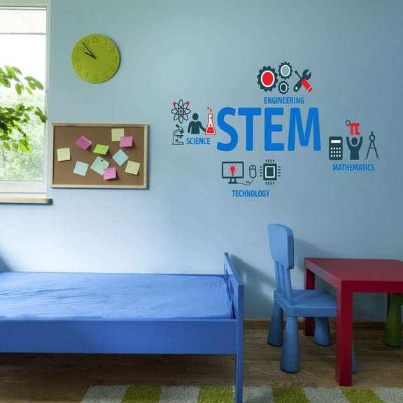 Teacher Classroom Stem Science Technology Engineering Math Test Tube Lab Study Experiments Atoms Microscope Scienctist Algebra Geometry Holiday Decorating Wall Decal Sticker - Size: 20 In X 12 In