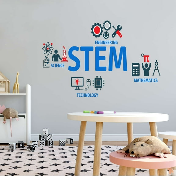 Teacher Classroom Stem Science Technology Engineering Math Test Tube Lab Study Experiments Atoms Microscope Scienctist Algebra Geometry Holiday Decorating Wall Decal Sticker - Size: 30 In X 18 In