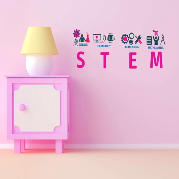 Teacher Classroom Student Stem Science Technology Engineering Math Lab Study Experiments Atoms Microscope Scienctist Algebra Geometry Holiday Decorating Wall Decal Sticker - Size: 20 In X 8 In