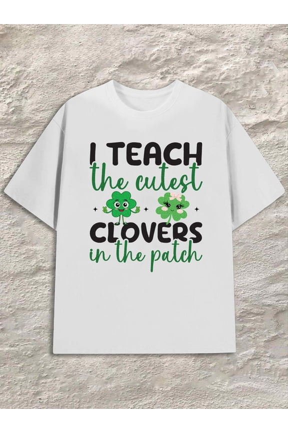 Teacher Clovers for men white Spring and summer outdoor wear Vintage Unisex Shirt Graphic Tee tshirts Trendy Unisex Shirt Graphic Tee tshirts