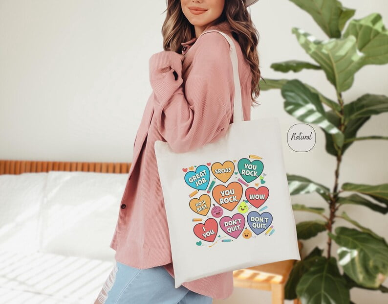 Teacher Conversation Hearts Tote Bag, Valentines Day Teacher Tote ...