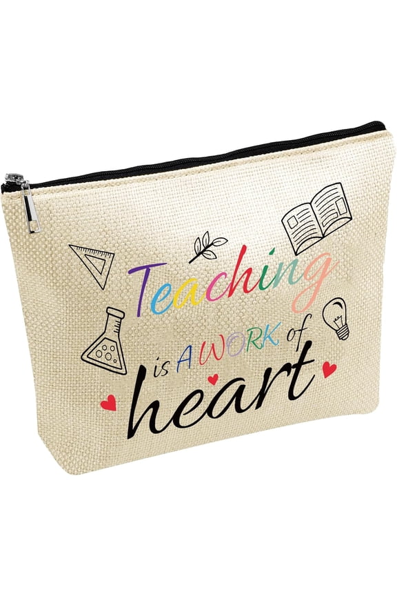 Teacher Cosmetic Bag Makeup Bag Toiletry Purse Pouch Portable Organizer Make Up Accessory washable Small Things Storage Printed with Zipper Gift for Teacher's Day Women Wife 7x10 Inch Mixed Color