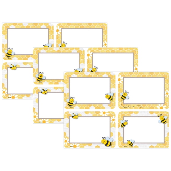 Teacher Created Resources Buzzing Bees Name Tags/Labels - Multi-Pack, 3-1/2" x 2-1/2", 36 Per Pack, 3 Packs